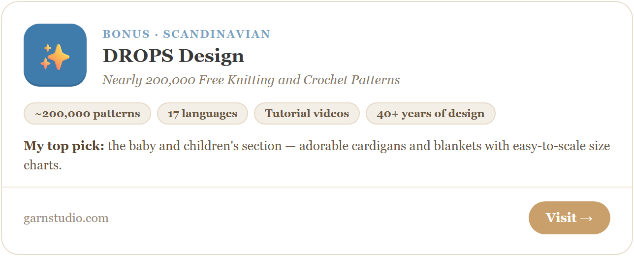 DROPS Design — nearly 200,000 free knitting patterns and crochet patterns. Scandinavian design translated into 17 languages with tutorial videos for almost every pattern.